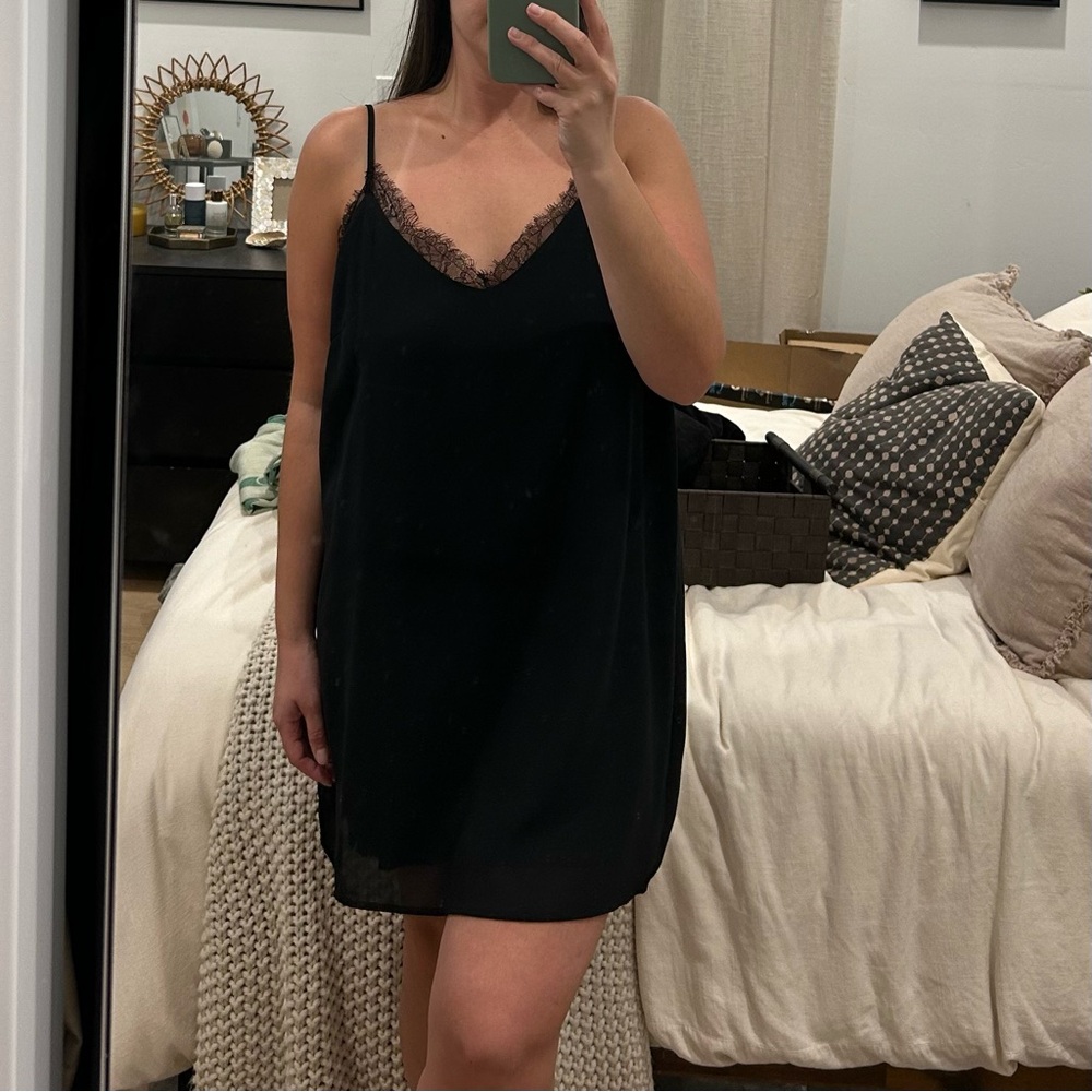 Lulu's Black Lace-Trim Slip Dress